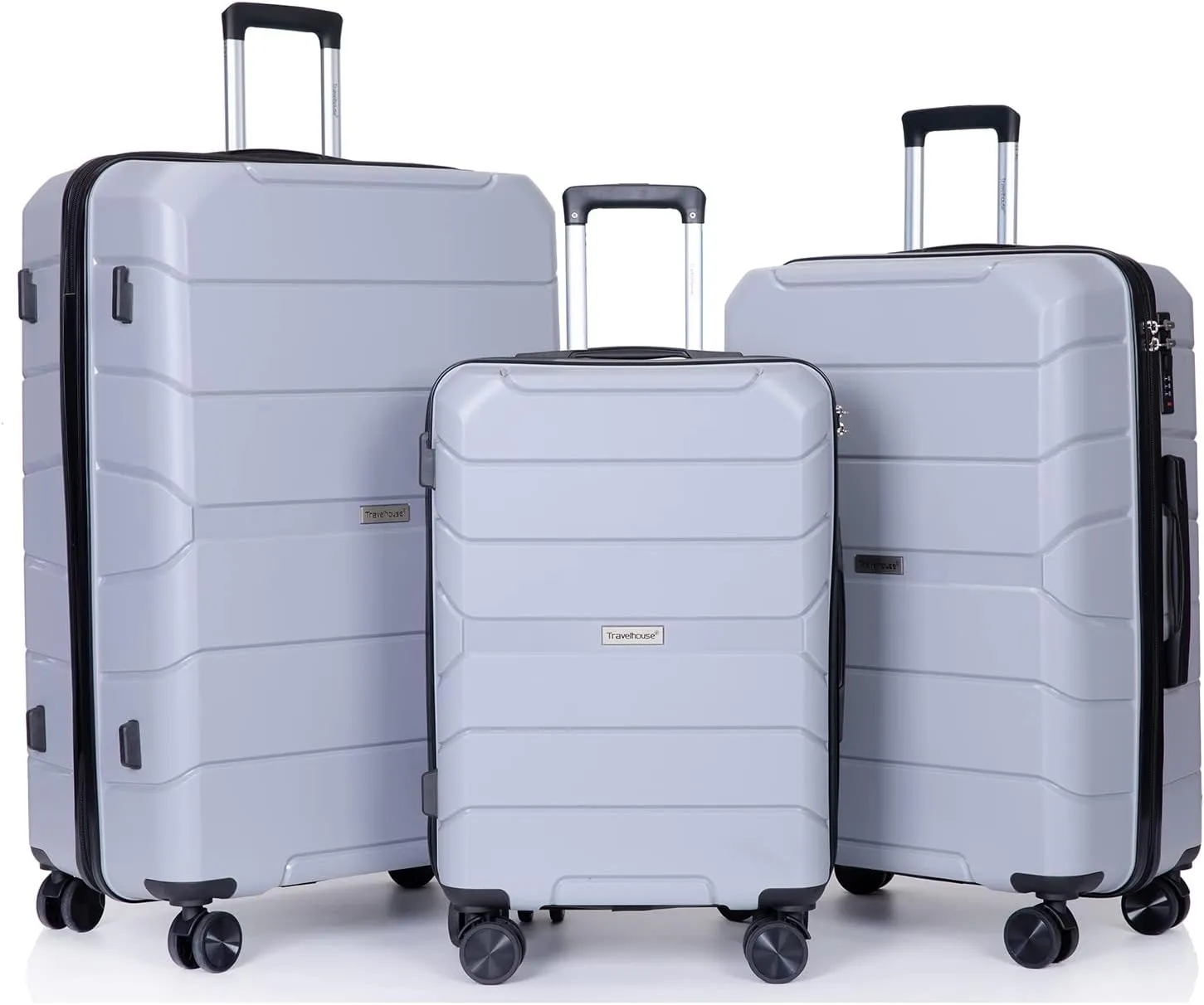 pouseayar Hardshell Suitcase Spinner Wheels PP Luggage Sets Lightweight Suitcase with TSA Lock,3-Piece Set (20/24/28),Silver