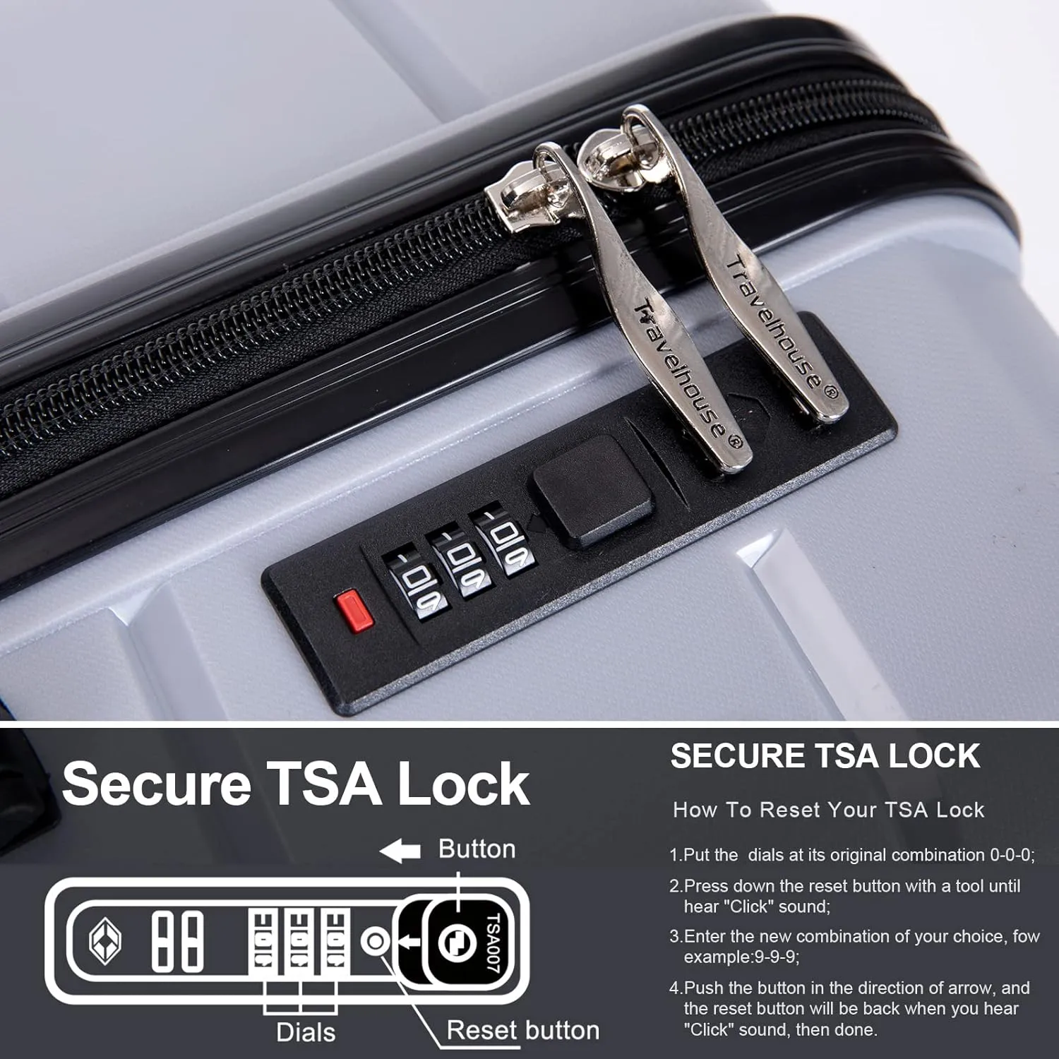 pouseayar Hardshell Suitcase Spinner Wheels PP Luggage Sets Lightweight Suitcase with TSA Lock,3-Piece Set (20/24/28),Silver