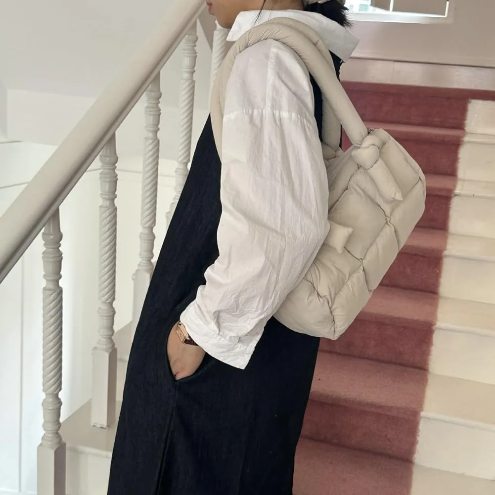 Puffer Tote Bag for Women Knotted Quilted Puffy Underarm Shoulder Bag Trendy Y2k Purse Handbag Padded Top Handle Bag