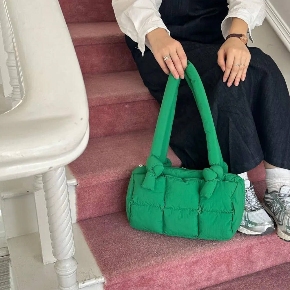 Puffer Tote Bag for Women Knotted Quilted Puffy Underarm Shoulder Bag Trendy Y2k Purse Handbag Padded Top Handle Bag
