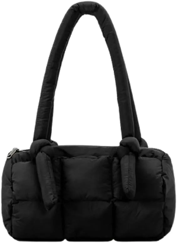 Puffer Tote Bag for Women Knotted Quilted Puffy Underarm Shoulder Bag Trendy Y2k Purse Handbag Padded Top Handle Bag