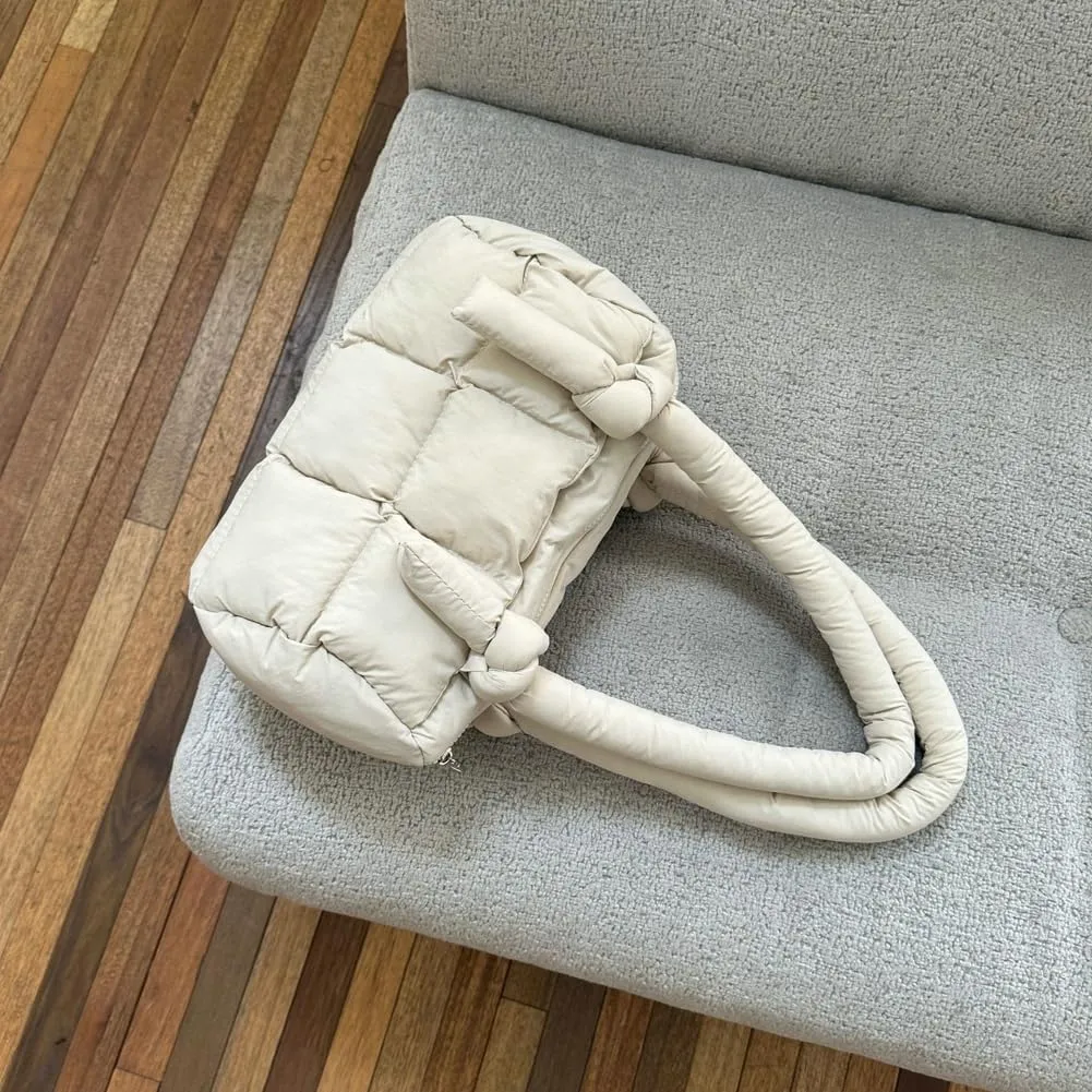 Puffer Tote Bag for Women Knotted Quilted Puffy Underarm Shoulder Bag Trendy Y2k Purse Handbag Padded Top Handle Bag