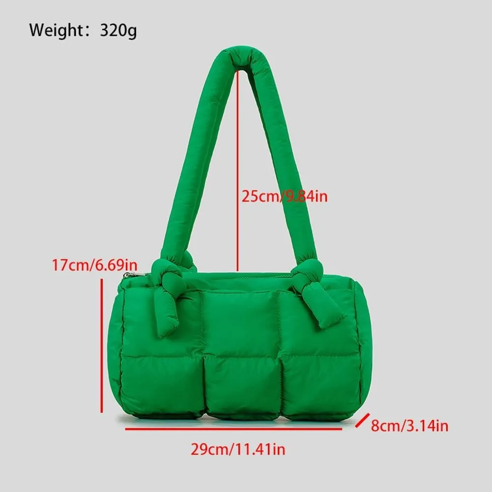Puffer Tote Bag for Women Knotted Quilted Puffy Underarm Shoulder Bag Trendy Y2k Purse Handbag Padded Top Handle Bag