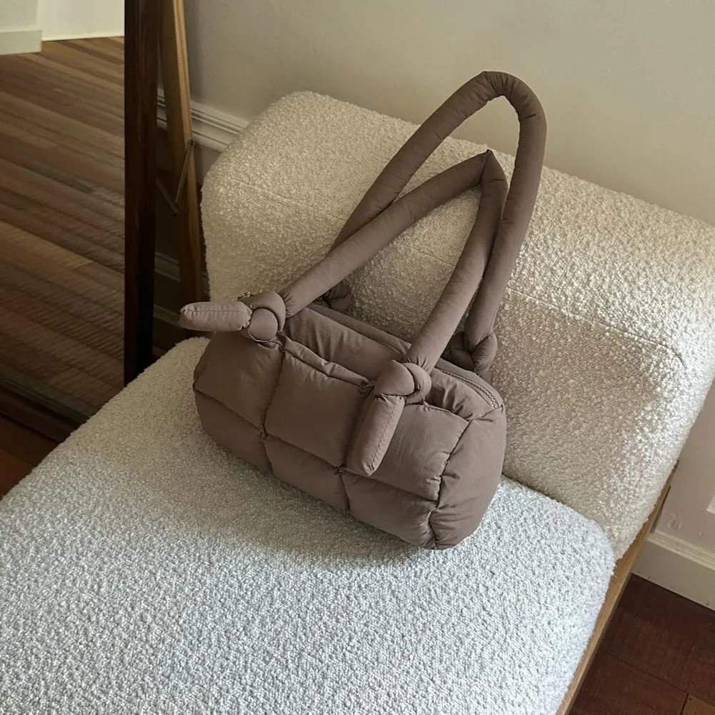 Puffer Tote Bag for Women Knotted Quilted Puffy Underarm Shoulder Bag Trendy Y2k Purse Handbag Padded Top Handle Bag