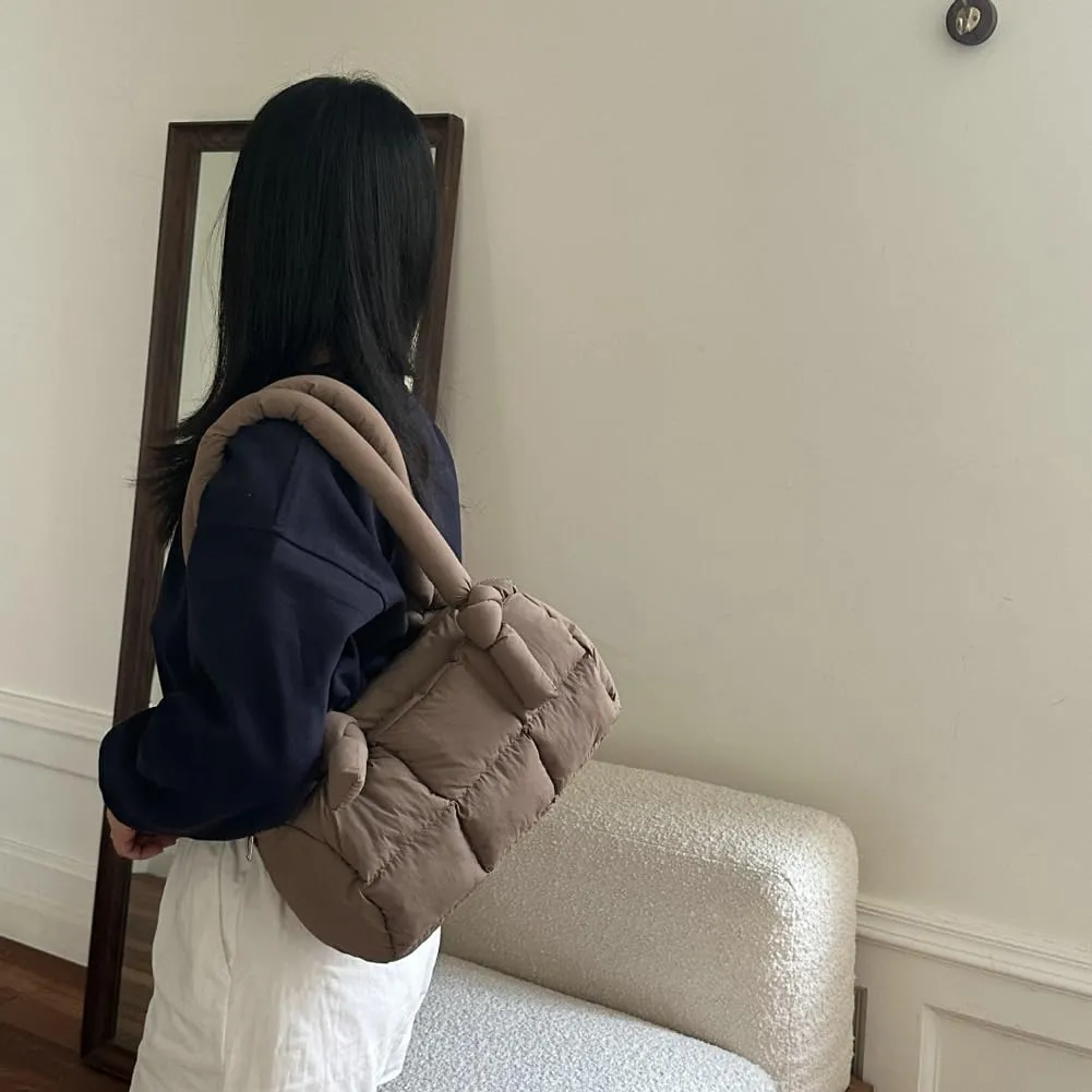 Puffer Tote Bag for Women Knotted Quilted Puffy Underarm Shoulder Bag Trendy Y2k Purse Handbag Padded Top Handle Bag