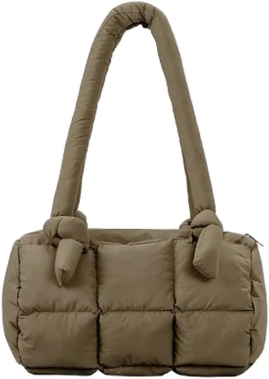 Puffer Tote Bag for Women Knotted Quilted Puffy Underarm Shoulder Bag Trendy Y2k Purse Handbag Padded Top Handle Bag