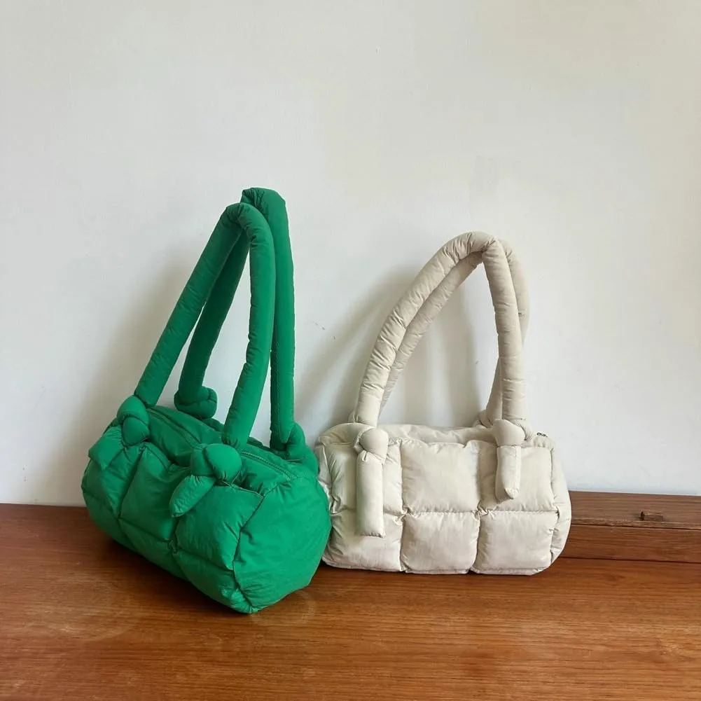 Puffer Tote Bag for Women Knotted Quilted Puffy Underarm Shoulder Bag Trendy Y2k Purse Handbag Padded Top Handle Bag