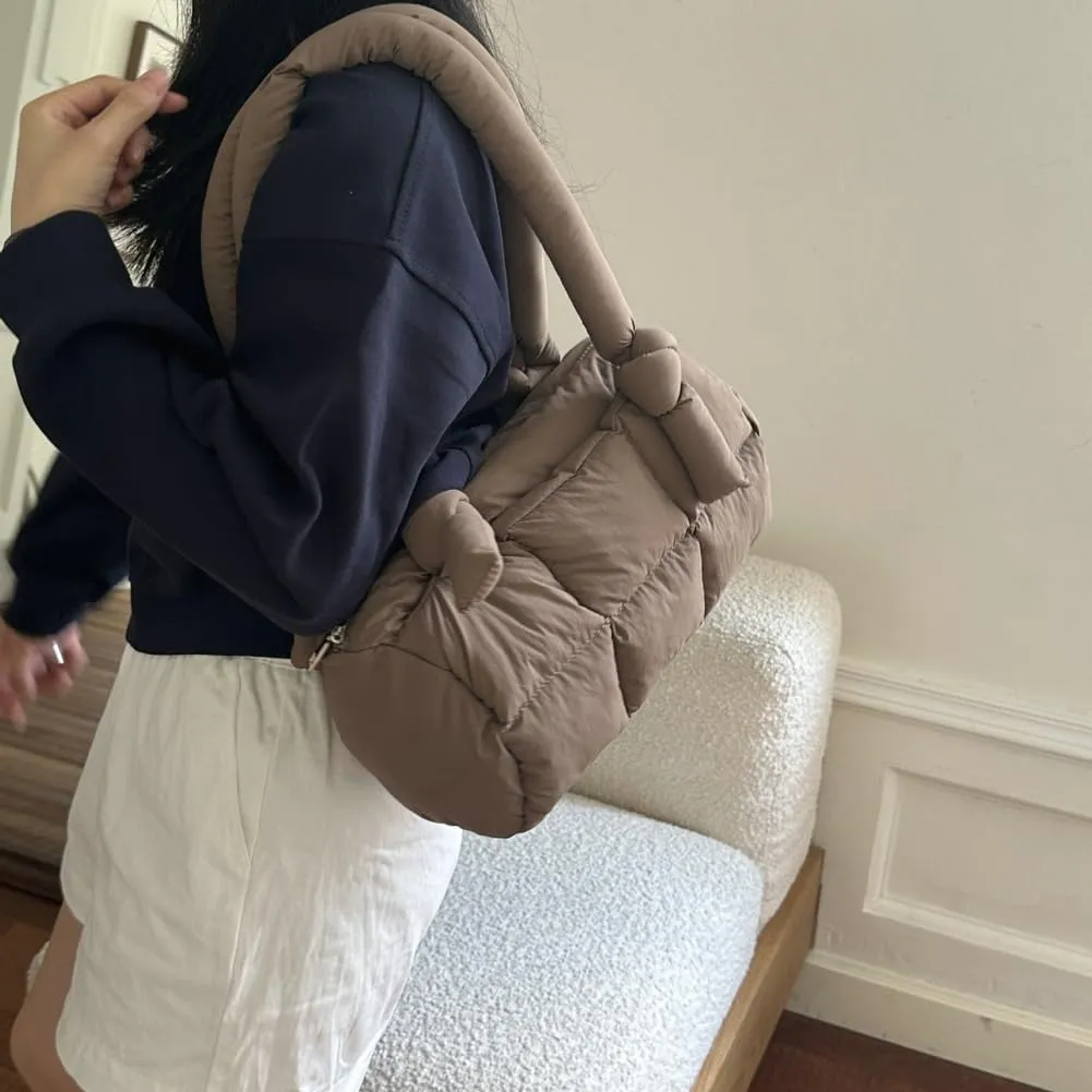 Puffer Tote Bag for Women Knotted Quilted Puffy Underarm Shoulder Bag Trendy Y2k Purse Handbag Padded Top Handle Bag