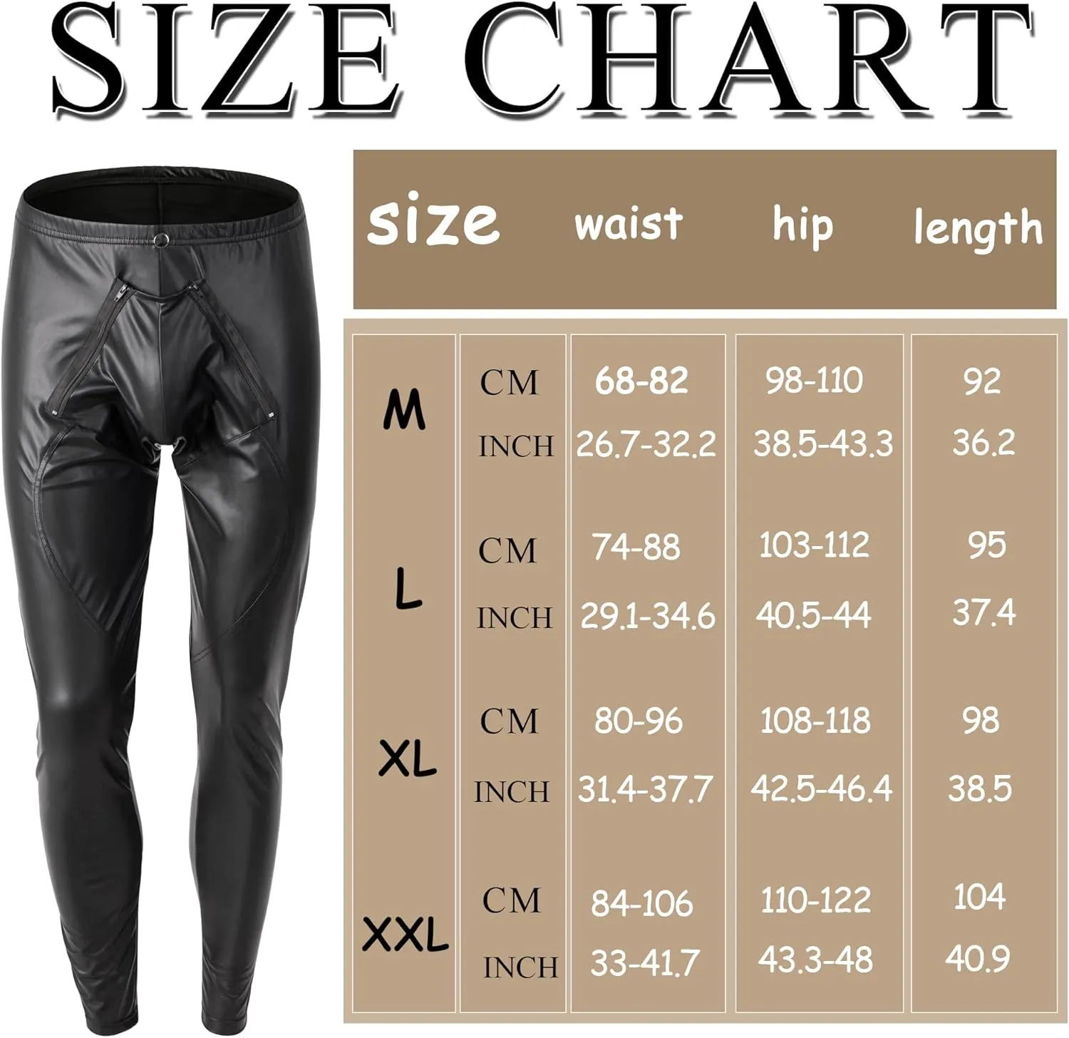 QiaTi Mens Skinny Pants Faux Leather Open Crotch Trousers with Bulge Pouch