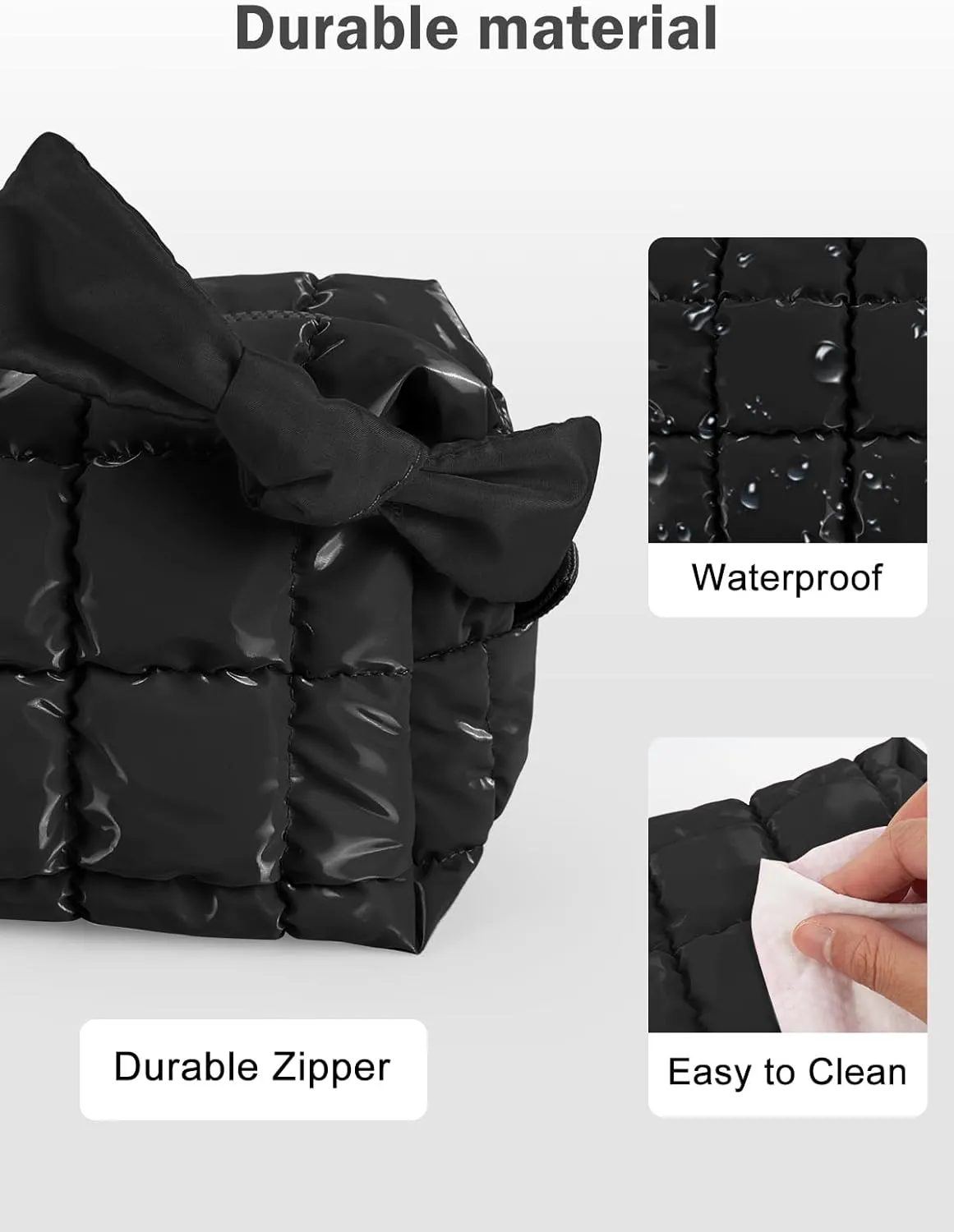 Quilted Makeup Bag Cosmetic Bag, Travel Toiletry Bag for Women, Cute Makeup Bag Organizer Puffer Pouch Black A