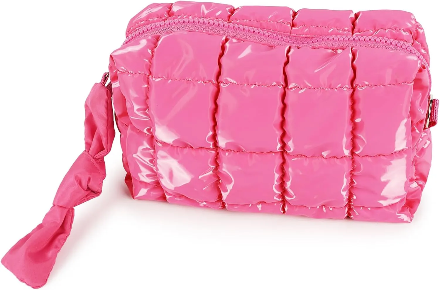Quilted Makeup Bag Cosmetic Bag, Travel Toiletry Bag for Women, Cute Makeup Bag Organizer Puffer Pouch Hot Pink