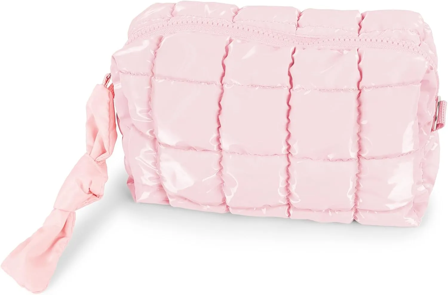 Quilted Makeup Bag Cosmetic Bag, Travel Toiletry Bag for Women, Cute Makeup Bag Organizer Puffer Pouch Light Pink