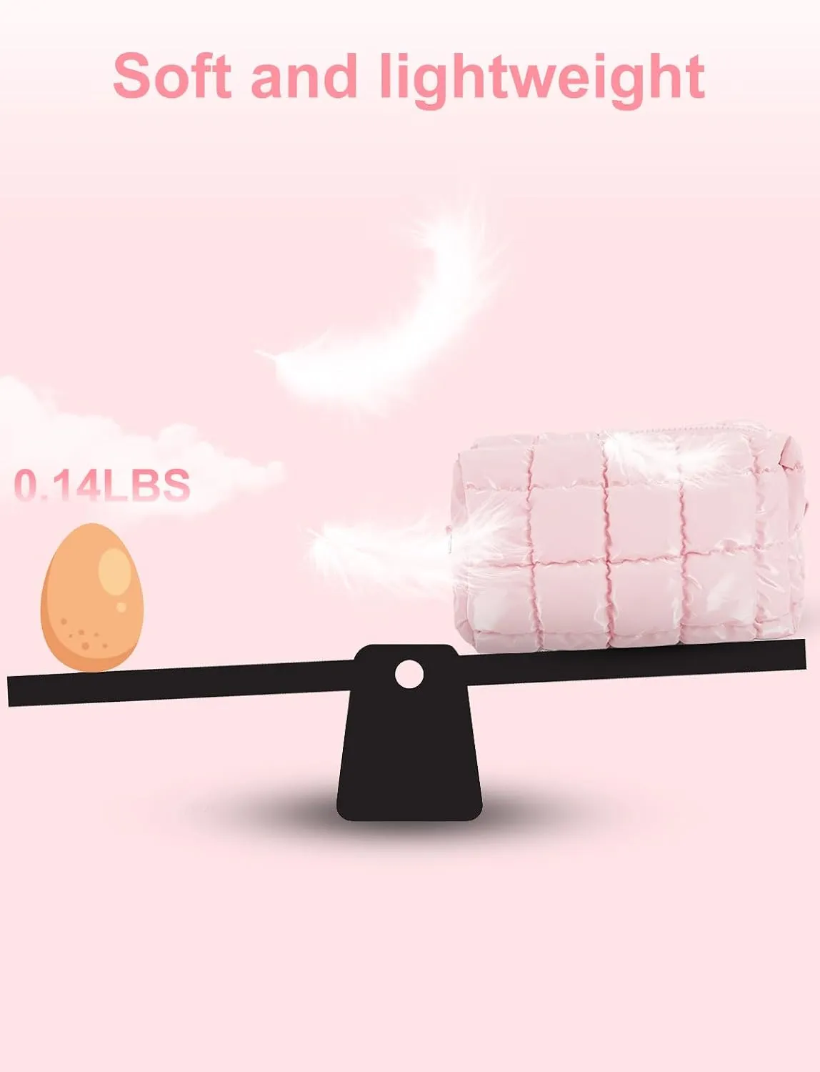 Quilted Makeup Bag Cosmetic Bag, Travel Toiletry Bag for Women, Cute Makeup Bag Organizer Puffer Pouch Light Pink