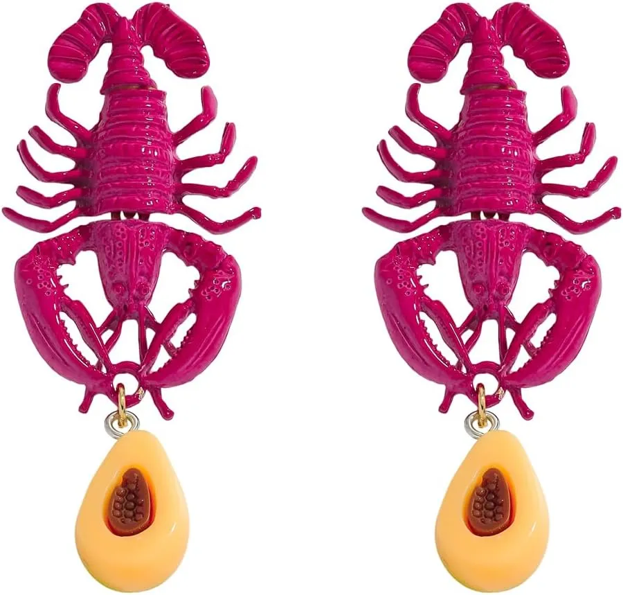 Red Lobster Dangle Earrings for Women, Hypoallergenic Lightweight Alloy Shell Crayfish Earring, Unique Beach Theme Cute Crawfish Jewelry Gifts for Summer Festivals Party