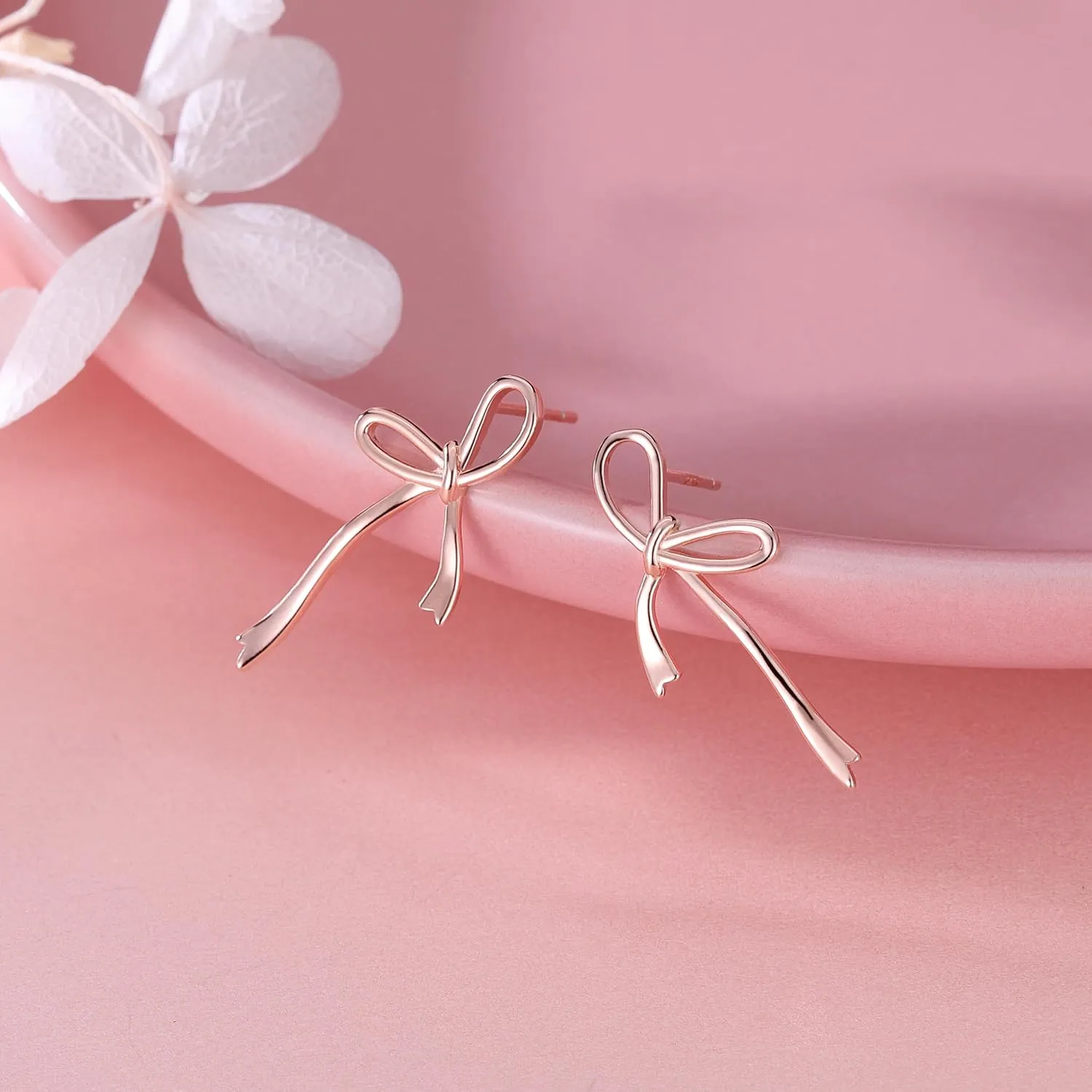 Reffeer Solid 925 Sterling Silver Bow Stud Earrings Ribbon for Women Teens Bowknot Stud Earrings Drops