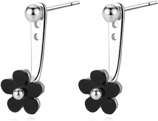 Reffeer Solid 925 Sterling Silver Flower Ear Jacket Earrings for Women Flower Front Back Stud Earrings Drops