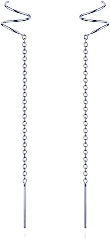 Reffeer Solid 925 Sterling Silver Spiral Tassel Threader Earrings for Women Twist Chain Dangle Earrings Drops