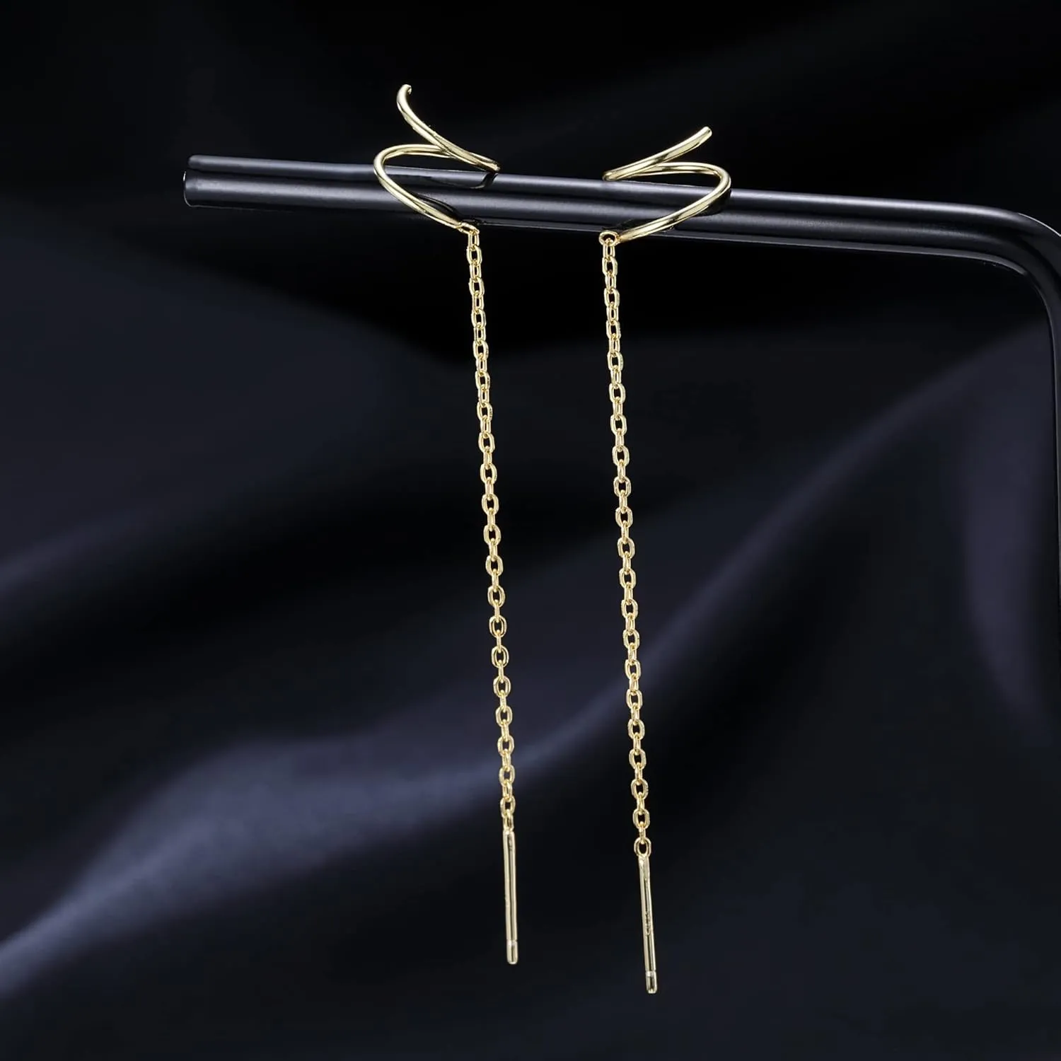 Reffeer Solid 925 Sterling Silver Spiral Tassel Threader Earrings for Women Twist Chain Dangle Earrings Drops