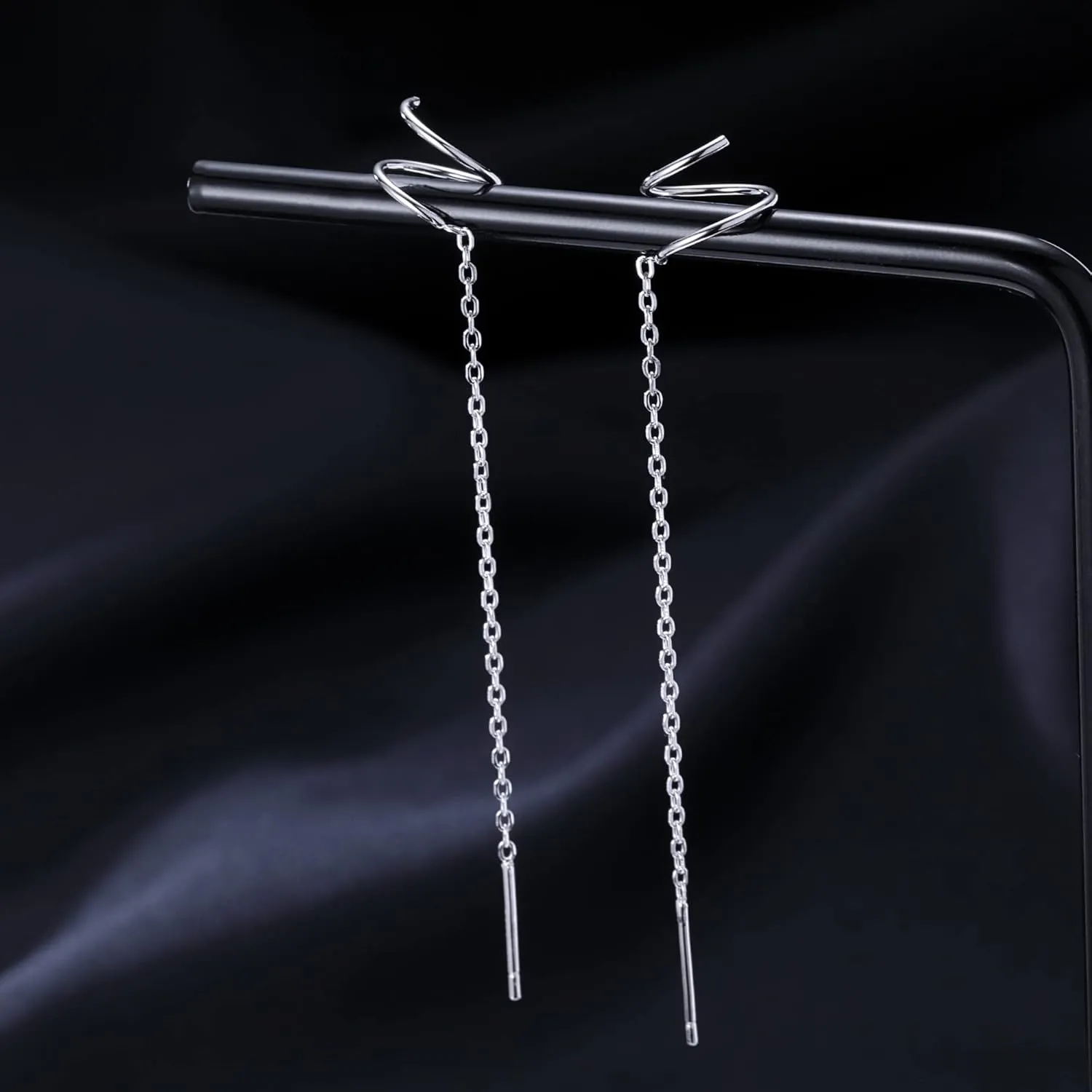 Reffeer Solid 925 Sterling Silver Spiral Tassel Threader Earrings for Women Twist Chain Dangle Earrings Drops