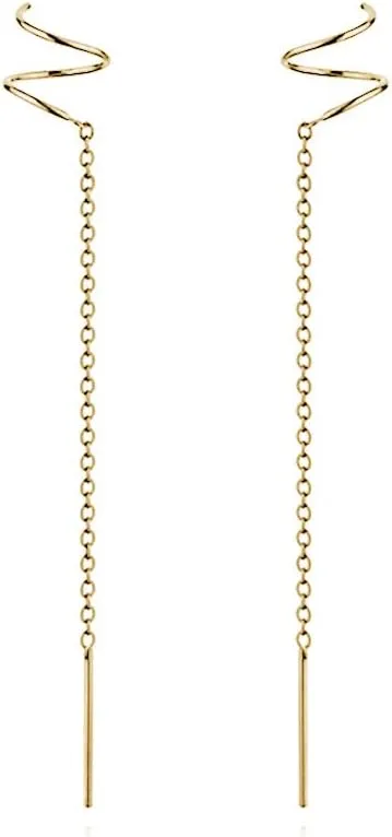 Reffeer Solid 925 Sterling Silver Spiral Tassel Threader Earrings for Women Twist Chain Dangle Earrings Drops