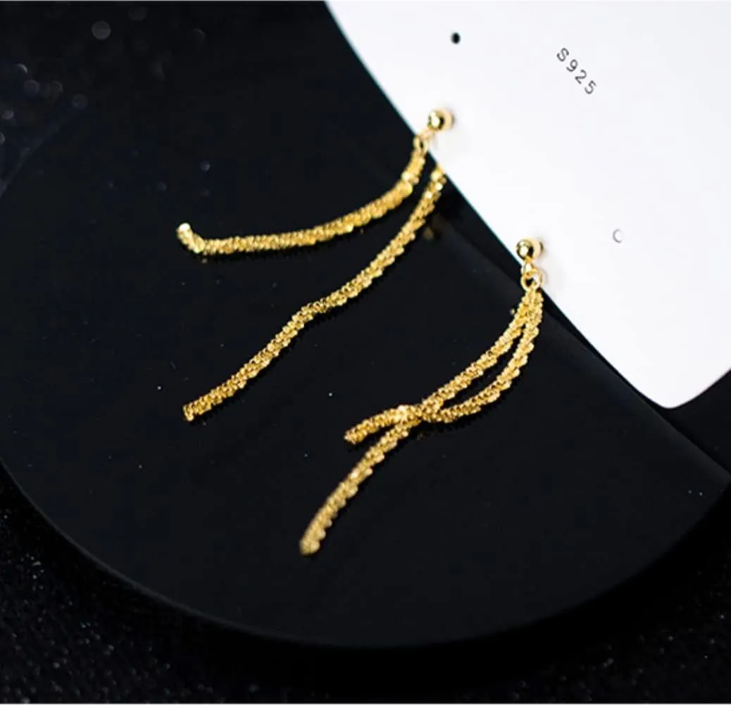 Reffeer Solid 925 Sterling Silver Tassel Chain Dangle Earrings for Women Teens Minimalist Dangle Earrings Drops