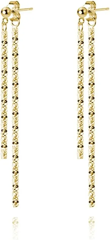 Reffeer Solid 925 Sterling Silver Tassel Chain Dangle Earrings for Women Teens Minimalist Dangle Earrings Drops
