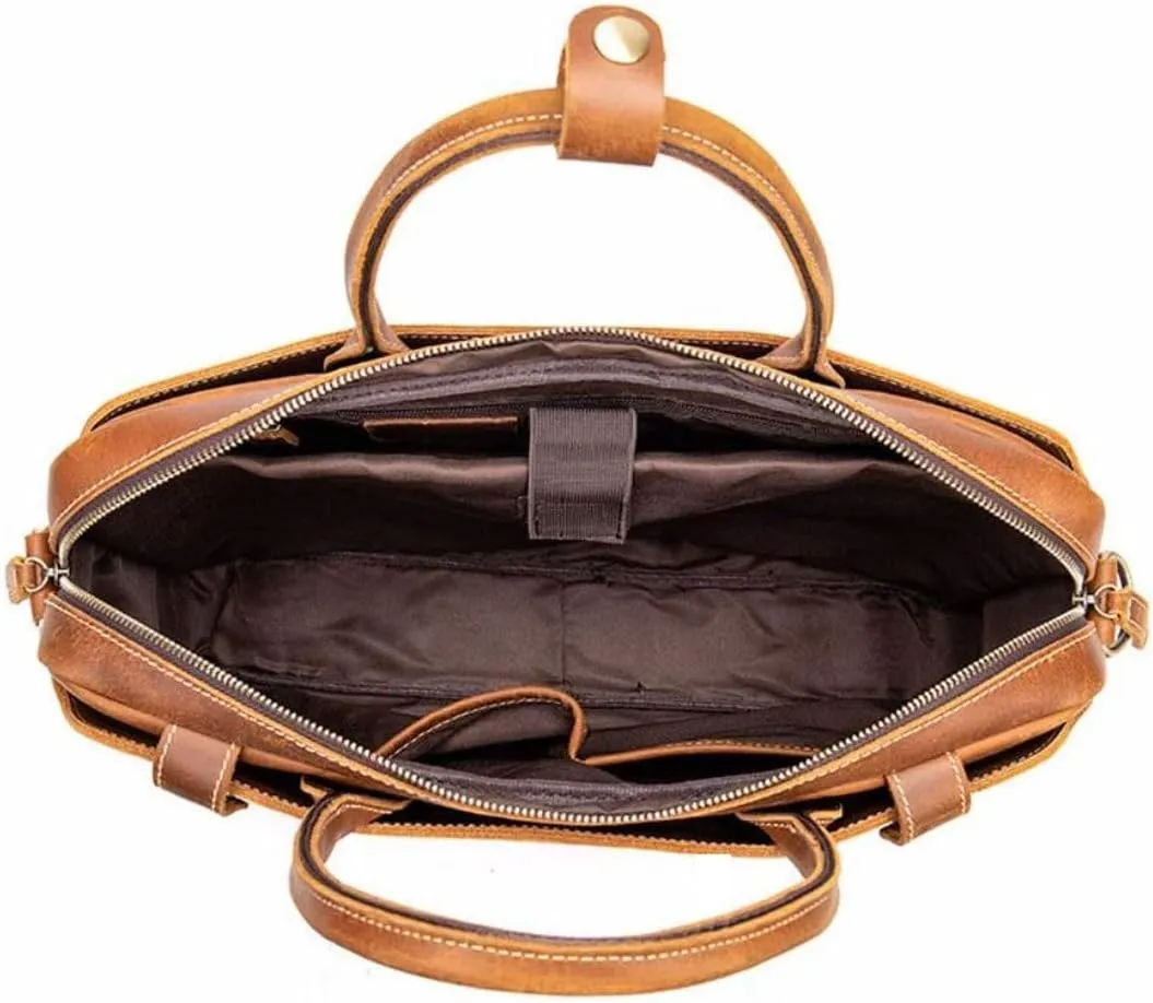 Retro Genuine Leather Laptop Bags Business Briefcases Mens Handbags Crossbody Bags Messenger Shoulder Bags