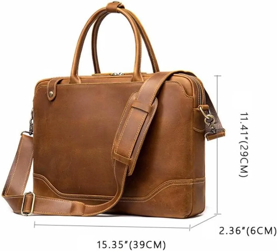 Retro Genuine Leather Laptop Bags Business Briefcases Mens Handbags Crossbody Bags Messenger Shoulder Bags