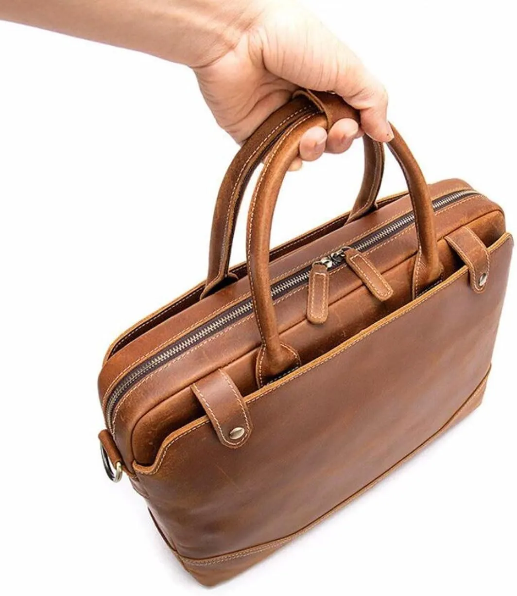 Retro Genuine Leather Laptop Bags Business Briefcases Mens Handbags Crossbody Bags Messenger Shoulder Bags