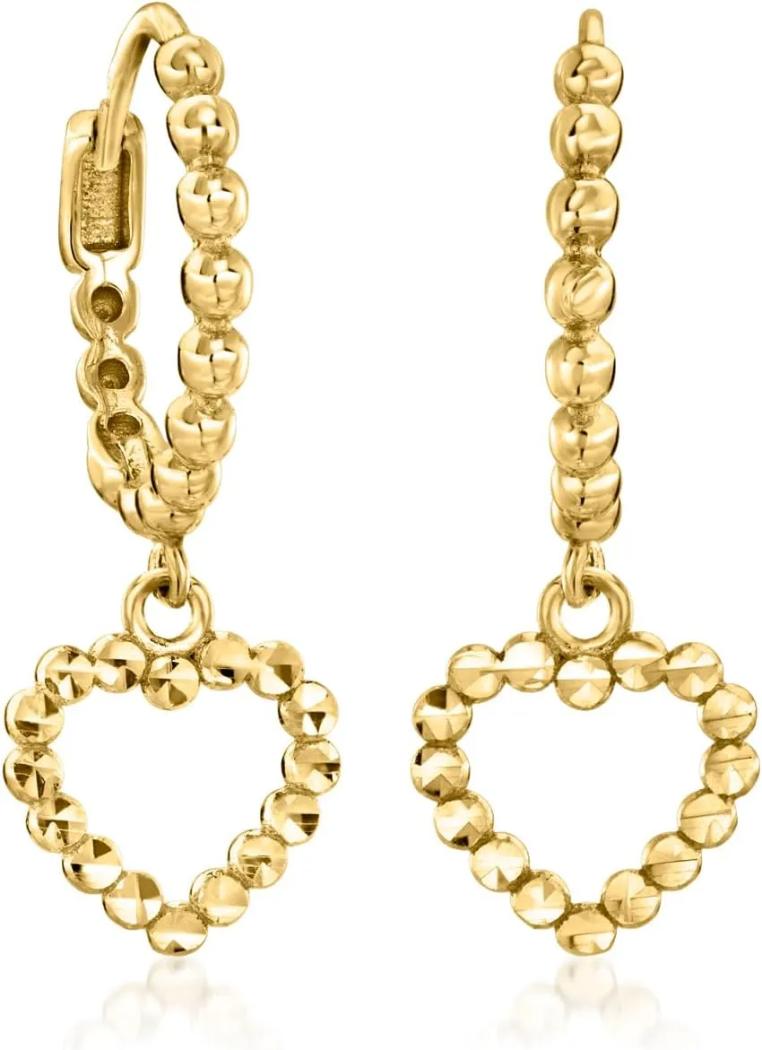 Ross-Simons 10kt Yellow Gold Huggie Hoop Earrings With Heart Drops