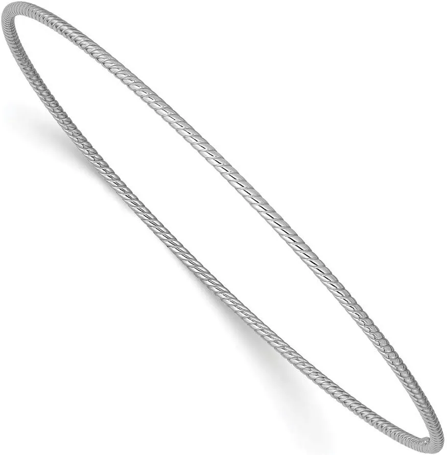 Roy Rose Jewelry 14K White Gold 1.5mm Twist Slip-on Bangle Bracelet ~ Length 7.5'' inches