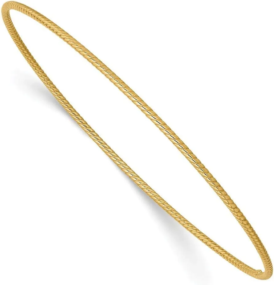 Roy Rose Jewelry 14K Yellow Gold 1.5mm Twist Slip-on Bangle Bracelet ~ Length '' inches