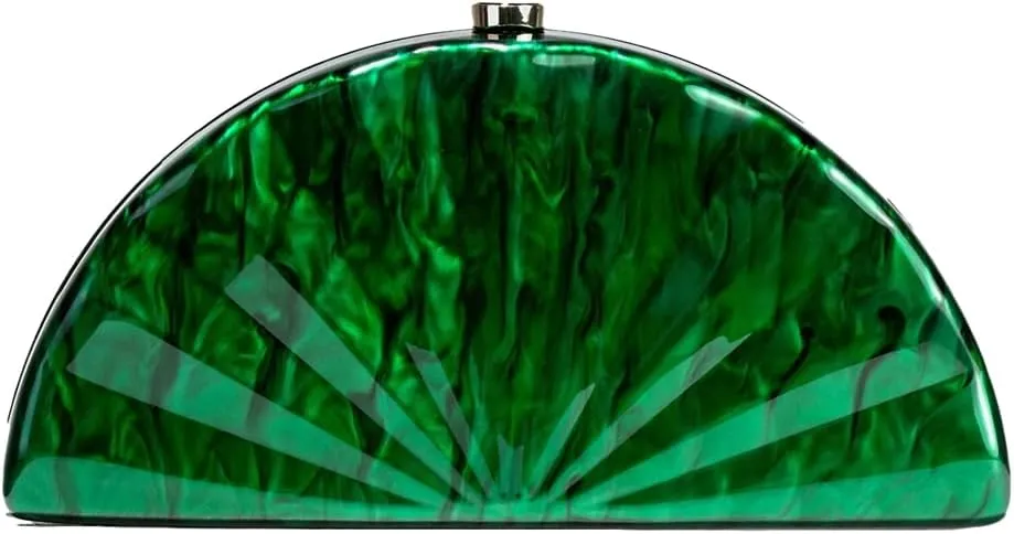Rungion Womens Acrylic Evening Clutch Fan-shaped Purse Chain Handbag Crossbody Shoulder Bag for Wedding Party 2025