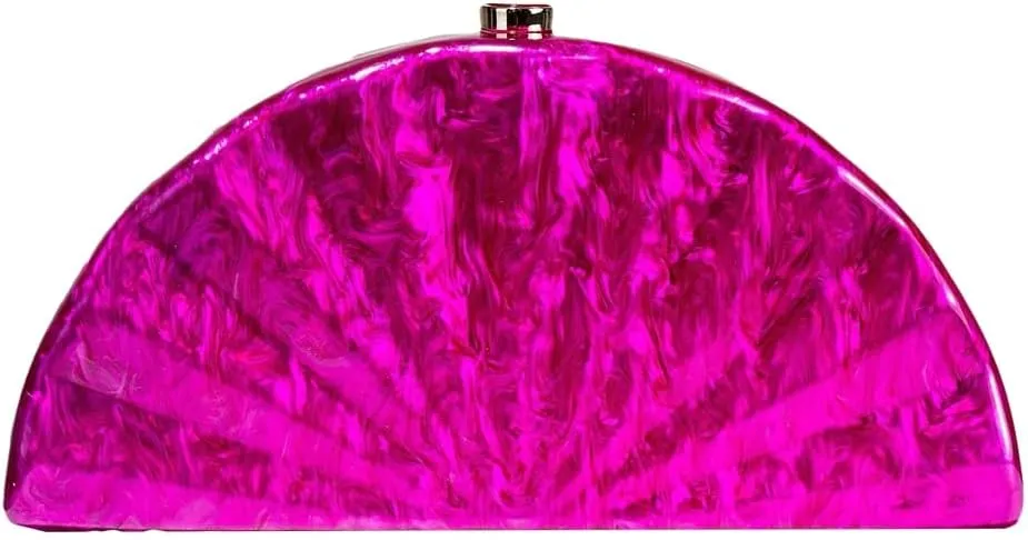 Rungion Womens Acrylic Evening Clutch Fan-shaped Purse Chain Handbag Crossbody Shoulder Bag for Wedding Party 2025