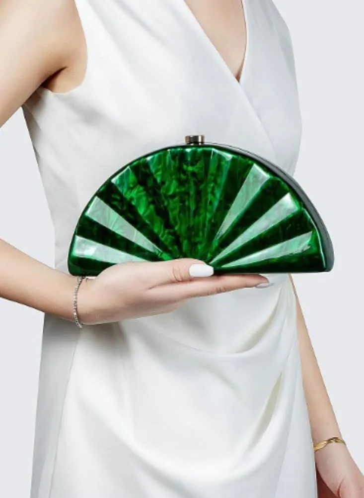 Rungion Womens Acrylic Evening Clutch Fan-shaped Purse Chain Handbag Crossbody Shoulder Bag for Wedding Party 2025