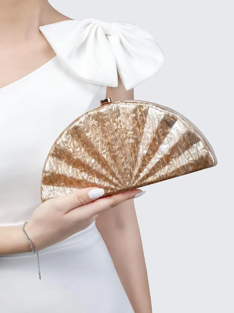 Rungion Womens Acrylic Evening Clutch Fan-shaped Purse Chain Handbag Crossbody Shoulder Bag for Wedding Party 2025