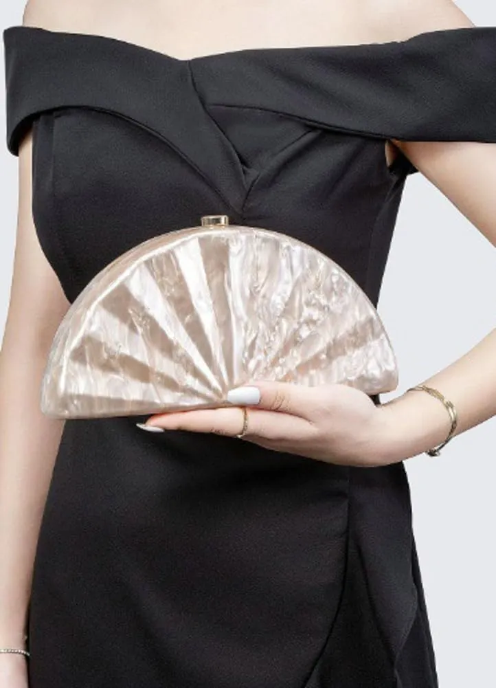 Rungion Womens Acrylic Evening Clutch Fan-shaped Purse Chain Handbag Crossbody Shoulder Bag for Wedding Party 2025