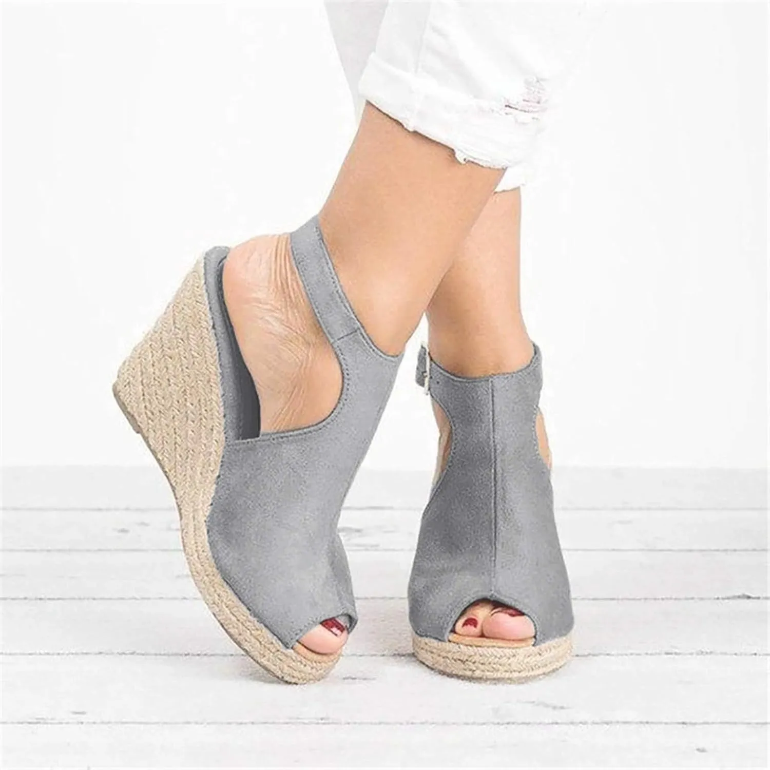 Rvidbe Platform Sandals for Women Sexy Women's Peep Toe Platform Sandals Summer Casual Ankle Buckle Wedge Sandals Shoes