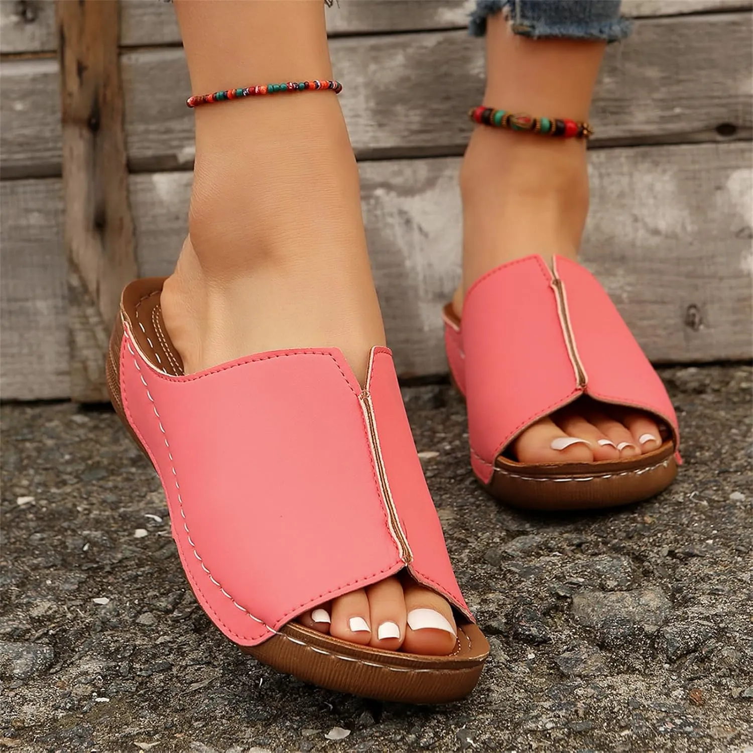 Sandals Women Comfortable Dressy Wedge Sandals Orthopedic Slippers Slip On Casual Summer Walking Beach Orthotic Flip Flops