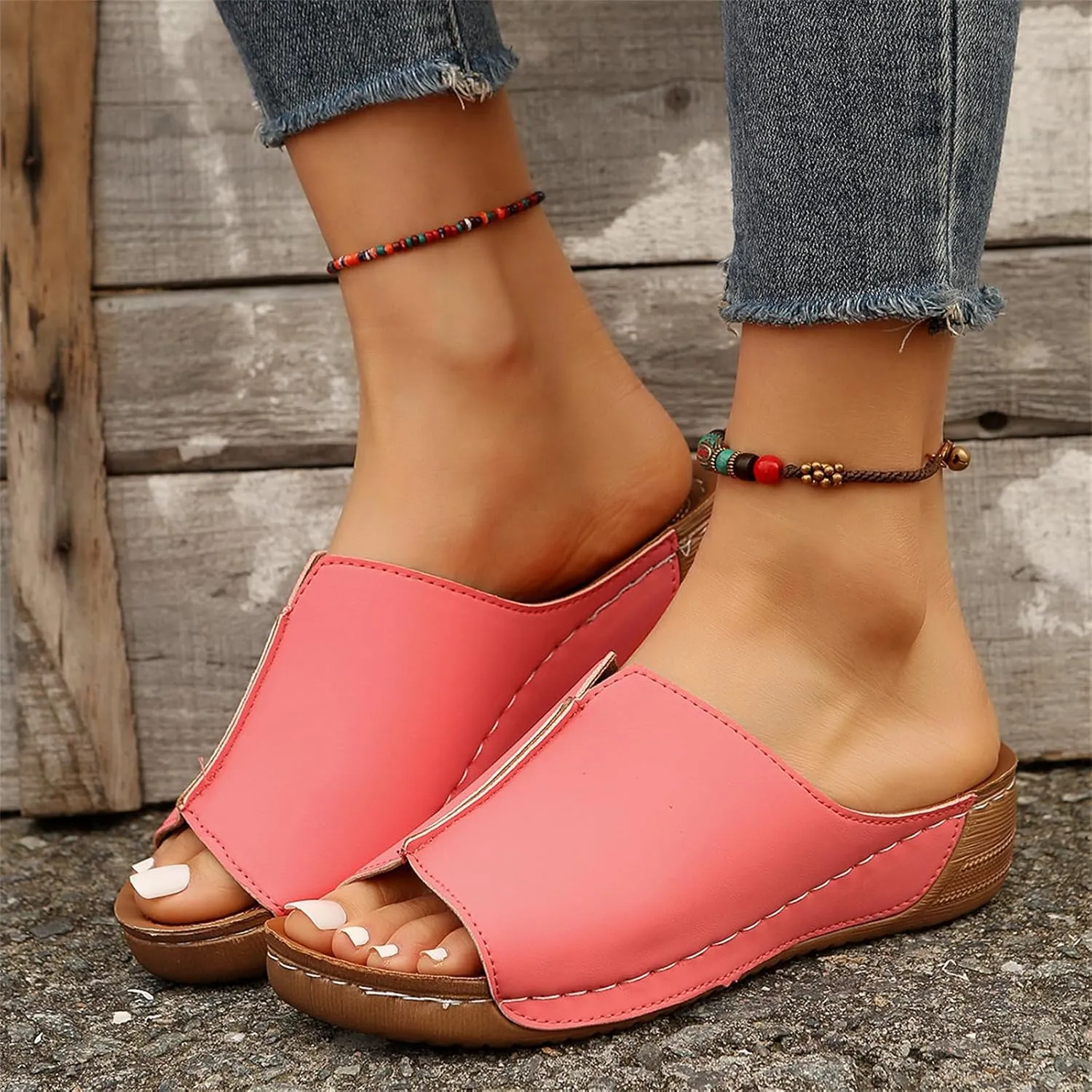 Sandals Women Comfortable Dressy Wedge Sandals Orthopedic Slippers Slip On Casual Summer Walking Beach Orthotic Flip Flops