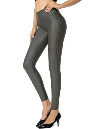 SANTINY Women's Faux Leather Leggings Pants Stretch High Waisted Tights for Women