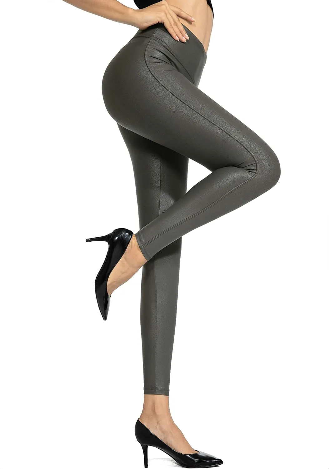 SANTINY Women's Faux Leather Leggings Pants Stretch High Waisted Tights for Women