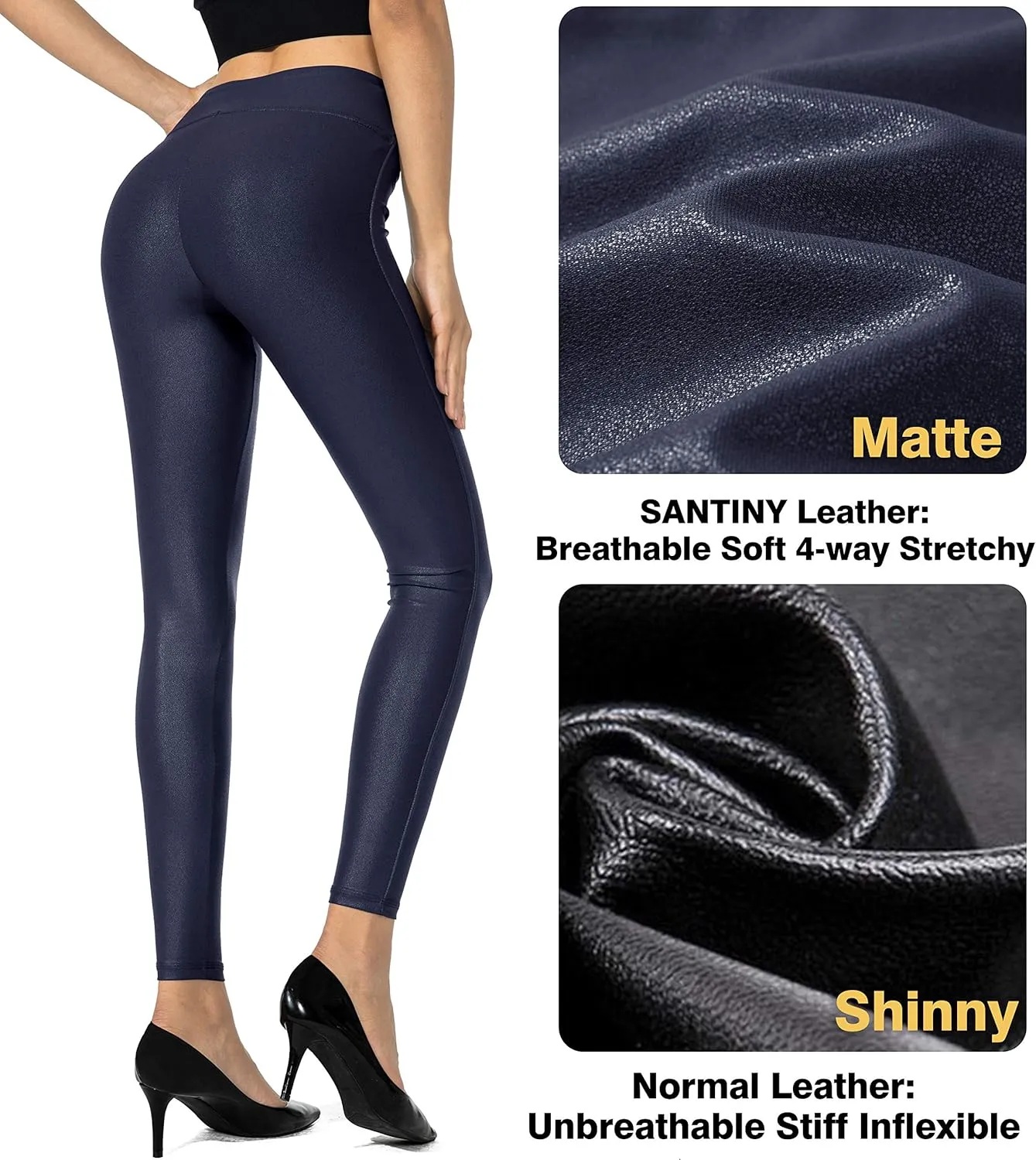 SANTINY Women's Faux Leather Leggings Pants Stretch High Waisted Tights for Women