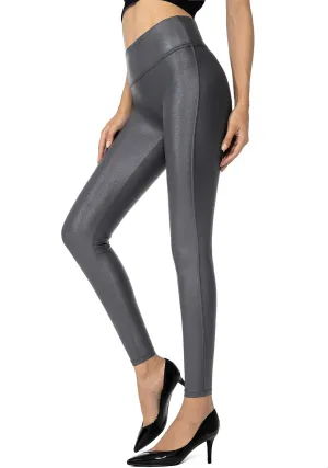 SANTINY Women's Faux Leather Leggings Pants Stretch High Waisted Tights for Women