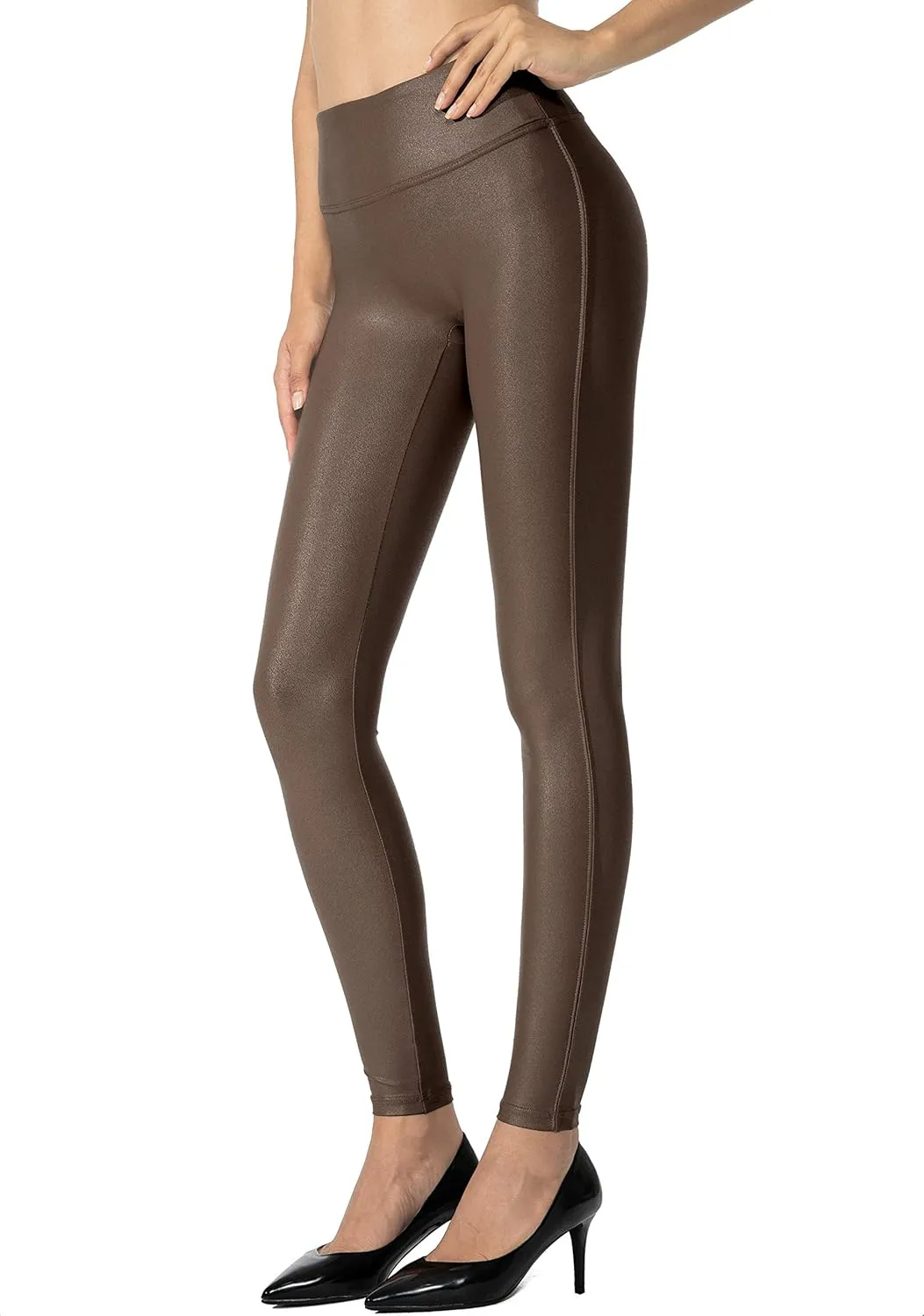 SANTINY Women's Faux Leather Leggings Pants Stretch High Waisted Tights for Women
