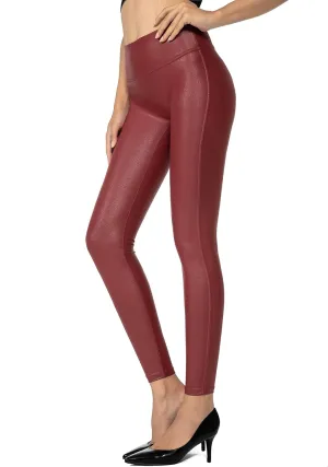SANTINY Women's Faux Leather Leggings Pants Stretch High Waisted Tights for Women