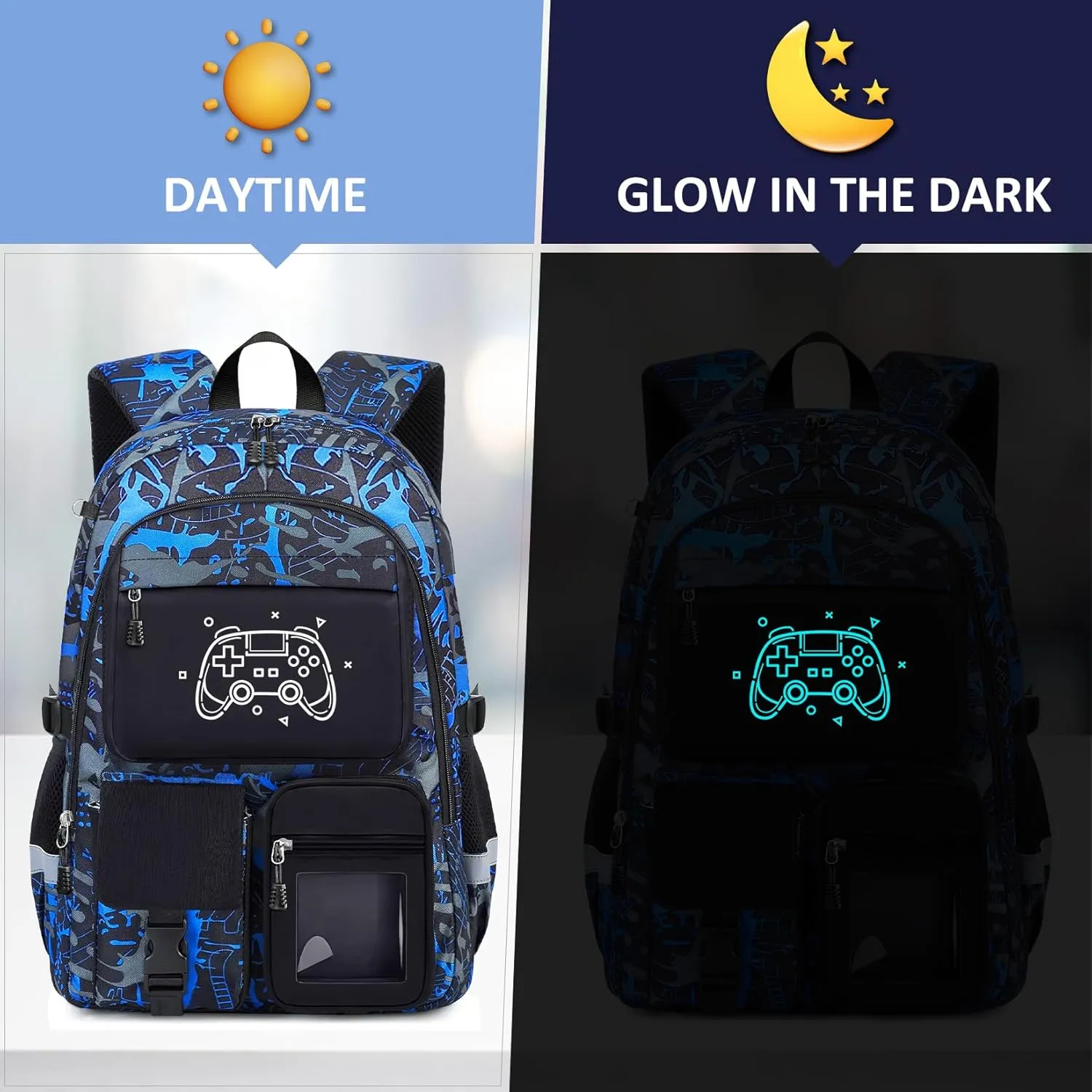 School Backpack for Boys - 4pcs Gamer Boys Backpack with Lunch Box Set for Kids Teens Elementary Middle High School - 18" Large Capacity School Bookbag with Multiple Pockets