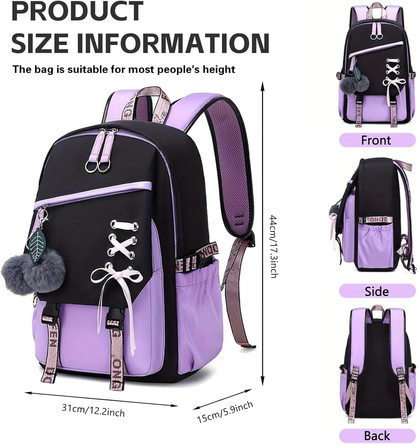 School Bags For Girls.Kids Backpack for Girls -zaino scuola superiore - School Bags for Middle School Students - Book Bag for Elementar Primary School - Stitch Backpack For Girls - Purple