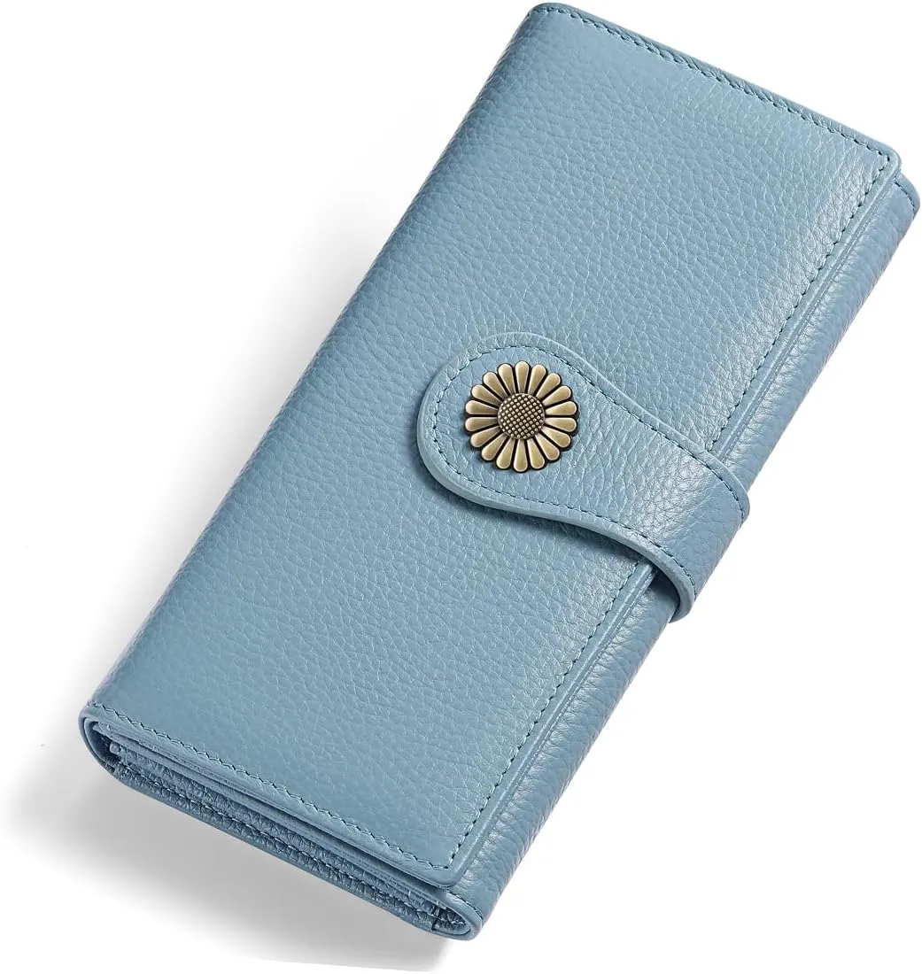 SENDEFN Large Womens Wallet Genuine Leather RFID Blocking Wallet for women Large Capacity Trifold Clutch Card Holder Ladies Purse with Zipper Pocket