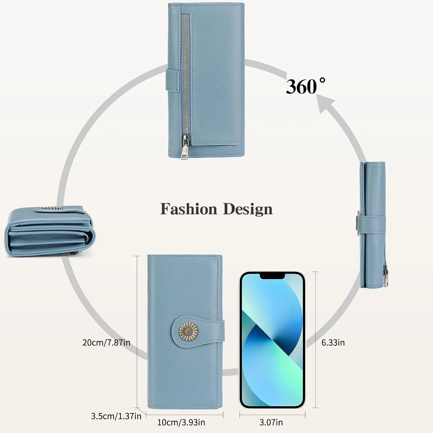 SENDEFN Large Womens Wallet Genuine Leather RFID Blocking Wallet for women Large Capacity Trifold Clutch Card Holder Ladies Purse with Zipper Pocket